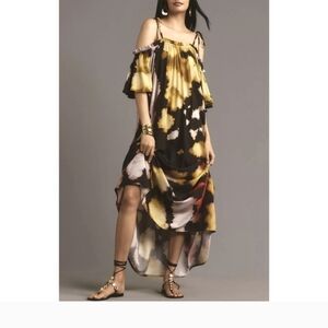 Anthropologie Black and Yellow High Low Dress